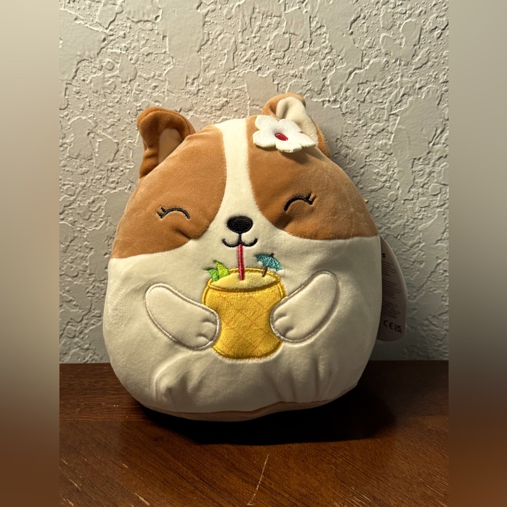 Squishmallows 7” Regina the Corgi w/Pineapple drink with umbrella